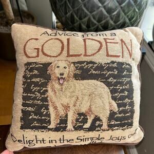 Golden retriever dog Tapestry throw pillow with the text Advice from a GOLDEN